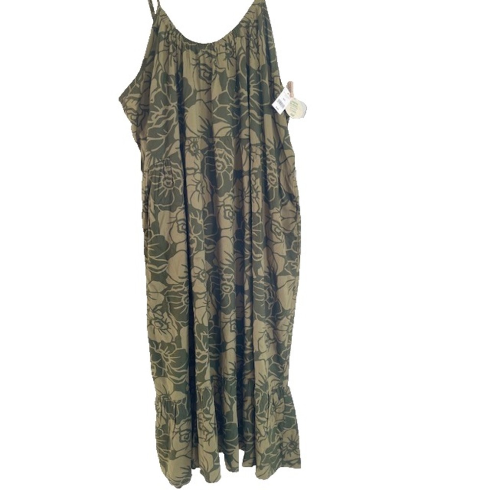 Dip Linen Blend Green Olive Floral Maxi Dress Womens 3X